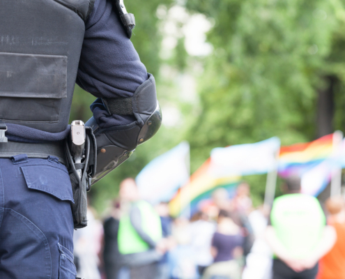 Police officer on duty during LGBT pride parade