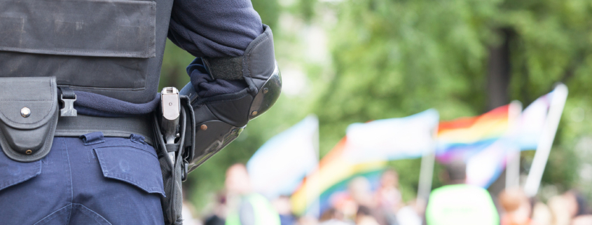 Police officer on duty during LGBT pride parade
