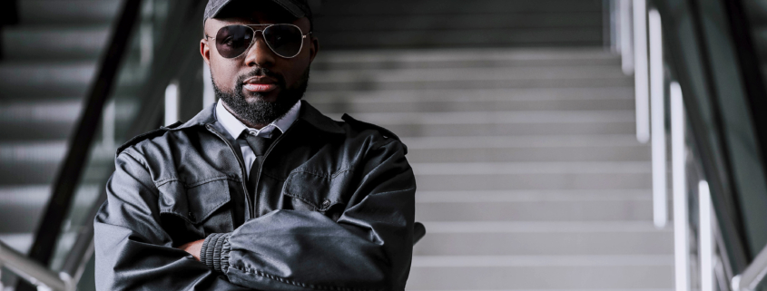 African-American security guard in building